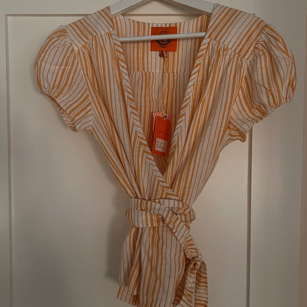 NWT Orange and White Striped Linen Coniglio Shirt One Size